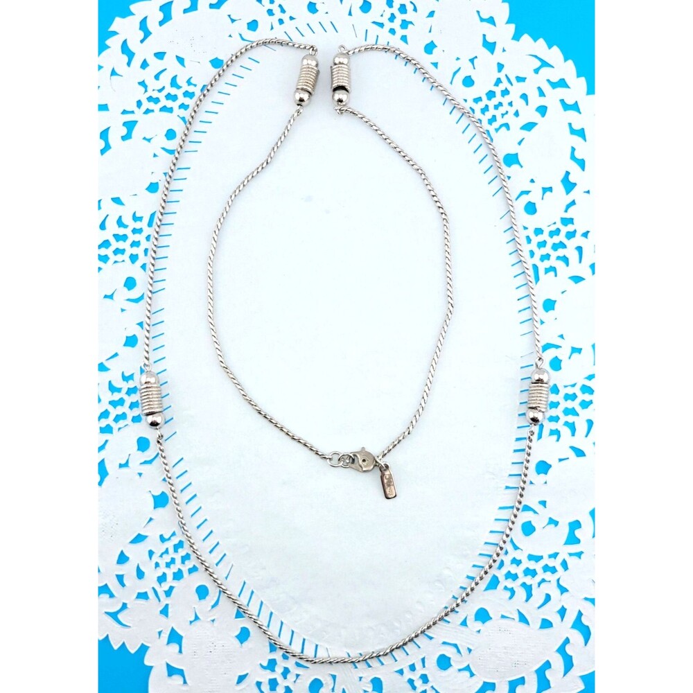 Vintage MCM Modernist Signed Monet Rhodium Plated Chain Statement Necklace 32"